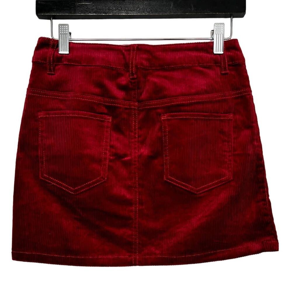 Love Tree Corduroy Mini Skirt Full Zip Front Cranberry Red Holiday - S